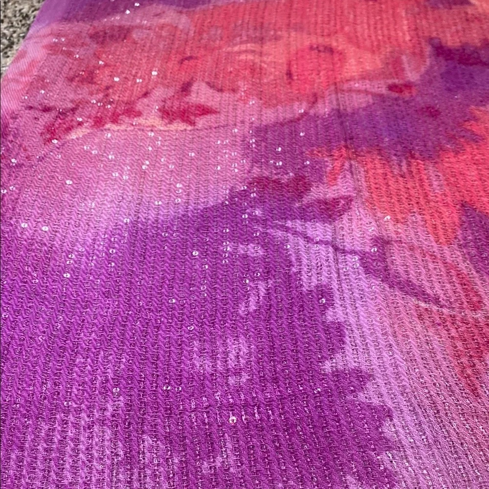 Lauren Ralph Lauren Pink and Purple Floral Watercolor & Sequin Artistic Wrap
